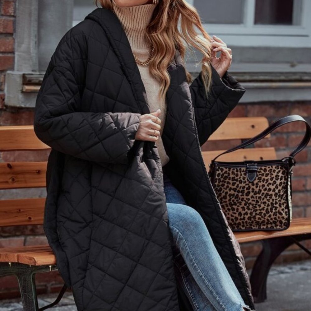 Classic Qulited Black Belted Jacket - Picture 7 of 7
